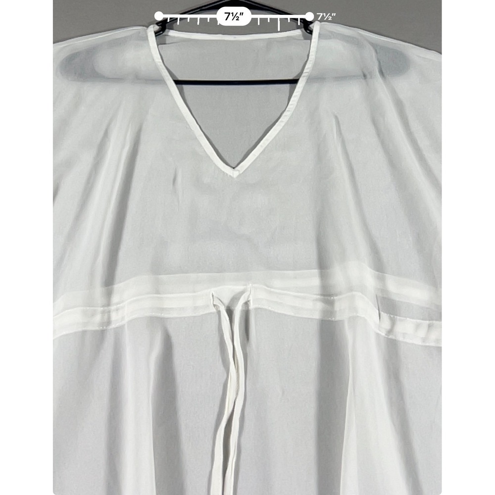 Tavik Women White Sheer Tassel Kaftan Beach Swim Cover Up V-Neck Drawstring OS - Picture 3 of 8